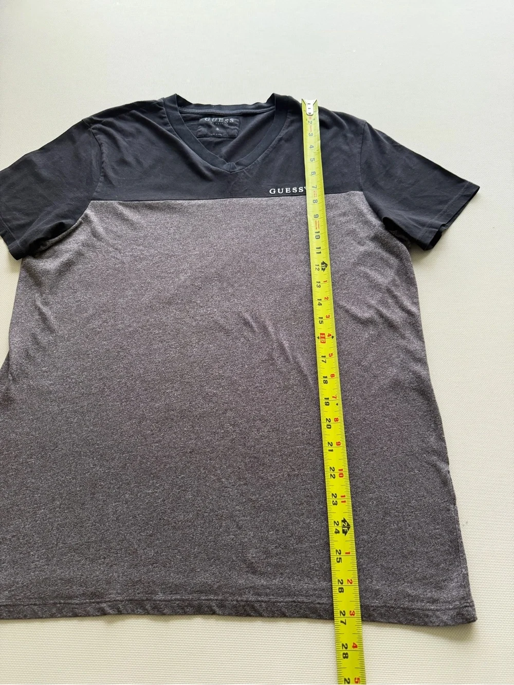 Guess Men's Two-Tone V-Neck T-Shirt in Black and Gray Heather - Picture 6 of 11